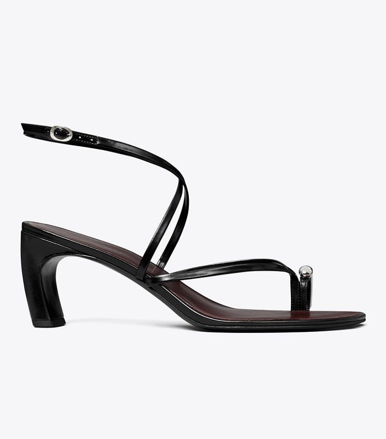 Tory Burch designer sandalen Riemchensandalette mit Piercingdetail in PERFECT BLACK / SILVER side