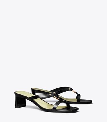 Tory Burch designer sandals Ring Heeled Sandal in PERFECT BLACK / MINT GREEN / GOLD angle