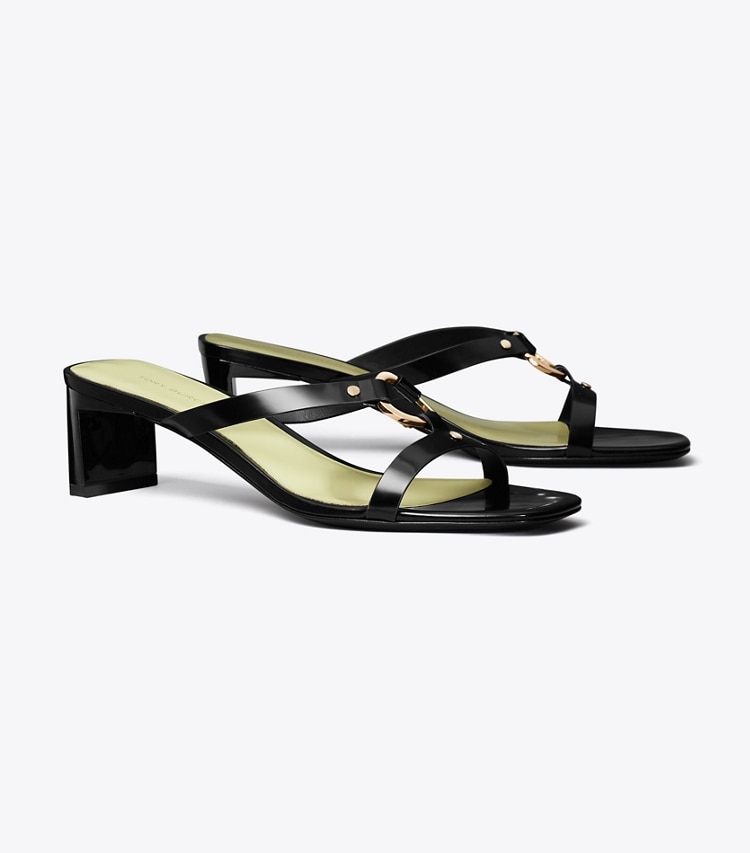 Tory Burch designer sandals Ring Heeled Sandal in PERFECT BLACK / MINT GREEN / GOLD angle