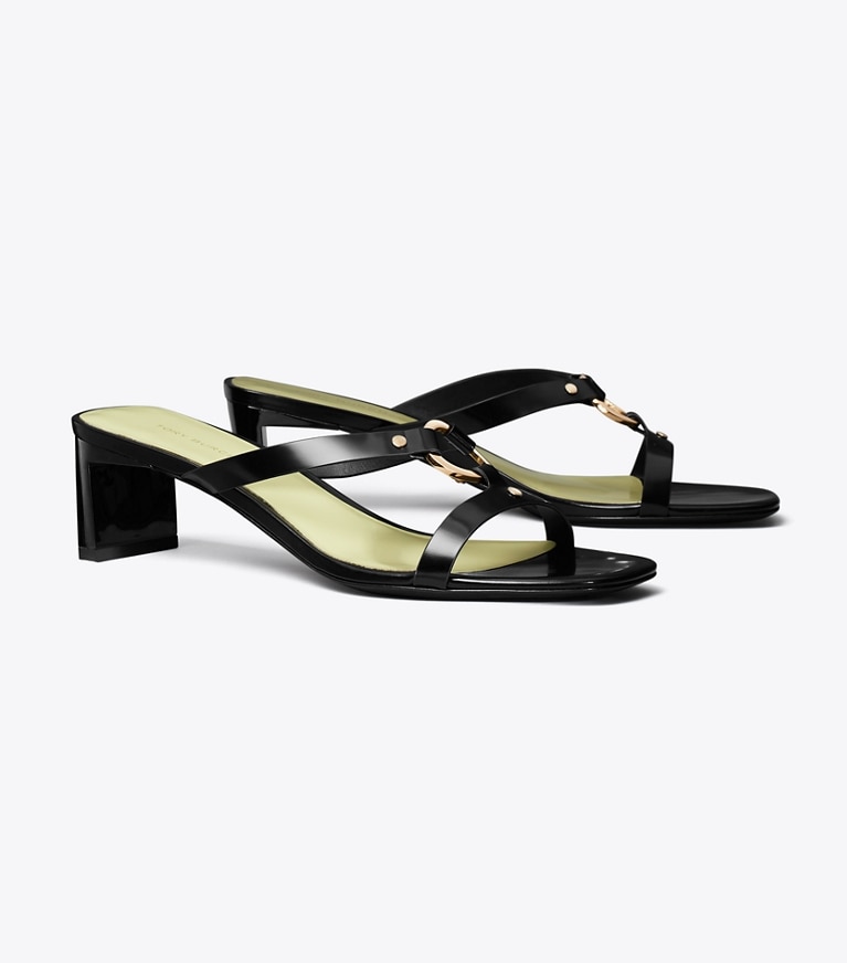 Tory Burch designer sandals Ring Heeled Sandal in PERFECT BLACK / MINT GREEN / GOLD angle