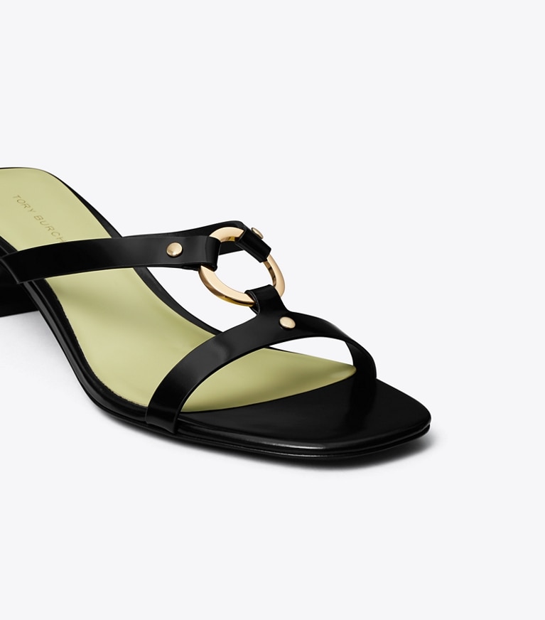 Tory Burch designer sandals Ring Heeled Sandal in PERFECT BLACK / MINT GREEN / GOLD angle