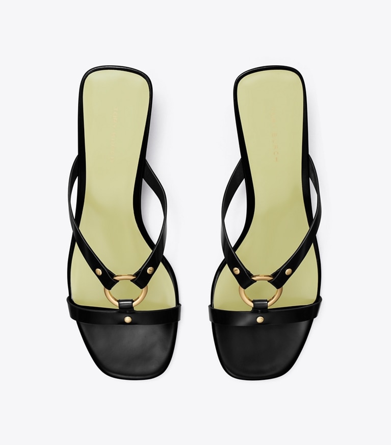 Tory Burch designer sandals Ring Heeled Sandal in PERFECT BLACK / MINT GREEN / GOLD angle