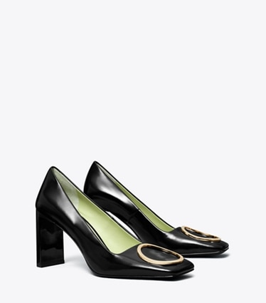 Tory Burch designer heels Ring Pump in PERFECT BLACK / GOLD angle