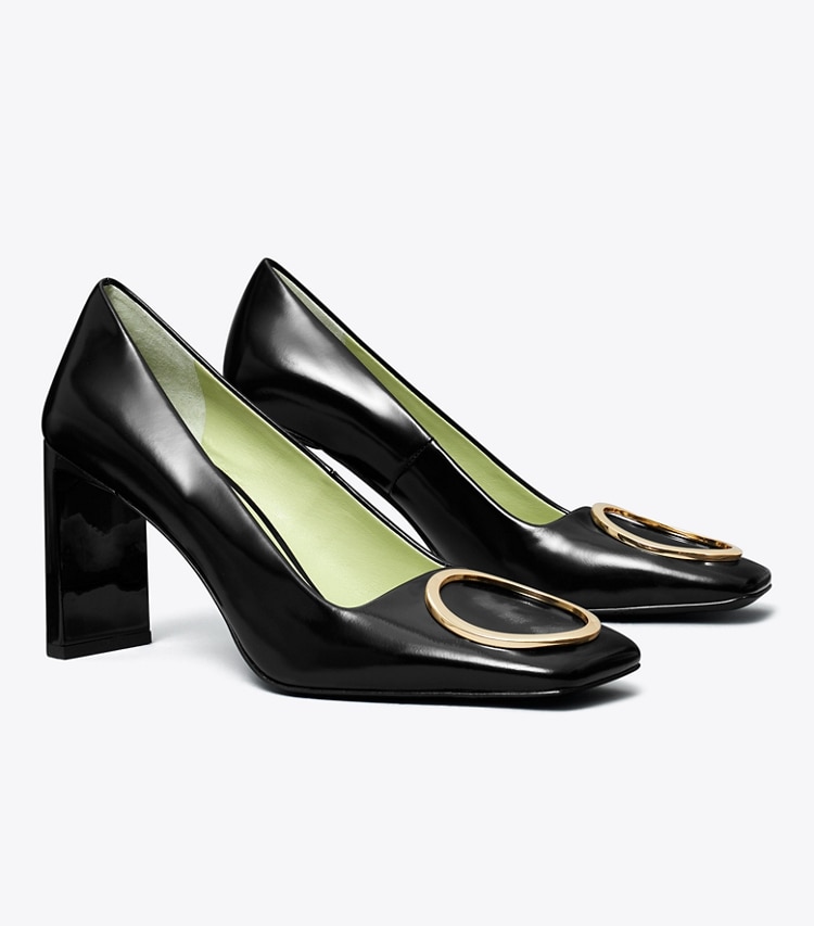 Tory Burch designer heels Ring Pump in PERFECT BLACK / GOLD angle