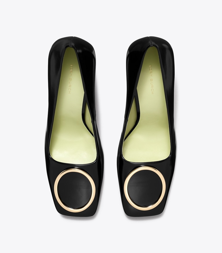 Tory Burch designer heels Ring Pump in PERFECT BLACK / GOLD angle