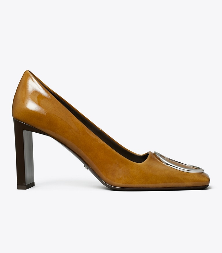 Tory Burch designer heels Ring Pump in CARAMEL TAN / SILVER angle
