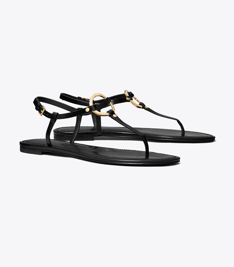 Tory Burch designer sandals Ring T-Strap Sandal in PERFECT BLACK angle