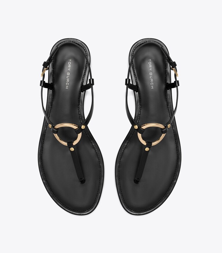 Tory Burch designer sandals Ring T-Strap Sandal in PERFECT BLACK overhead