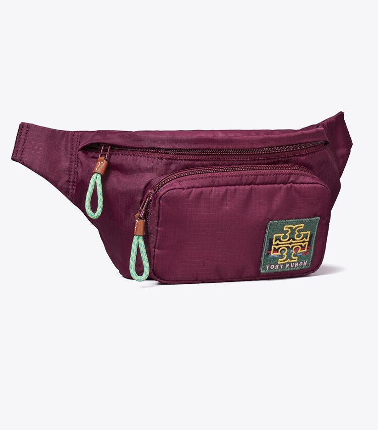 Tory Sport designer belt bags Ripstop Belt Bag in Winetasting angle