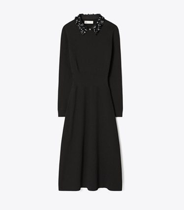 Tory Burch designer robes Robe à col orné dans Black de face