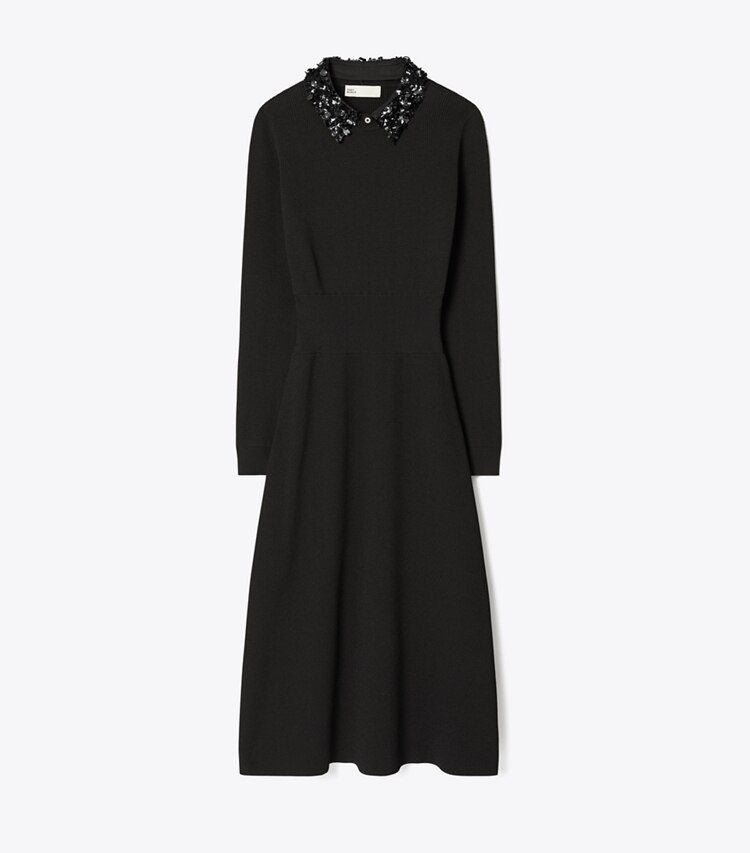 Tory Burch designer robes Robe à col orné dans Black de face