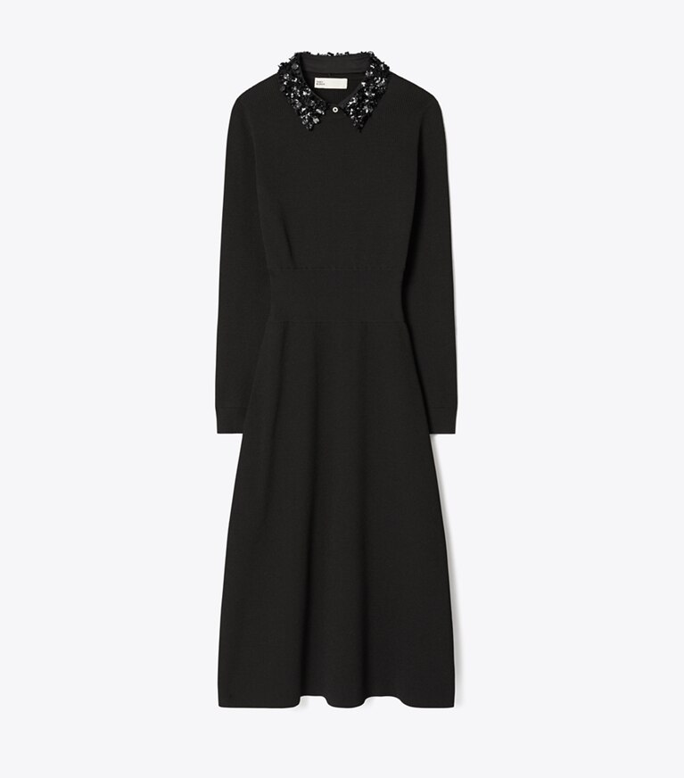Tory Burch designer robes Robe à col orné dans Black de face