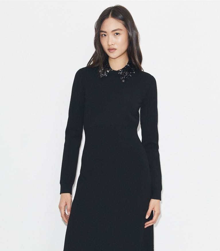 Tory Burch designer robes Robe à col orné dans Black détail sur modèle