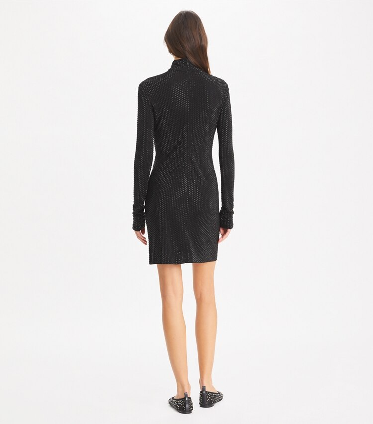 Tory Burch designer robes Robe à col roulé en viscose orné dans Black sur modèle, de dos