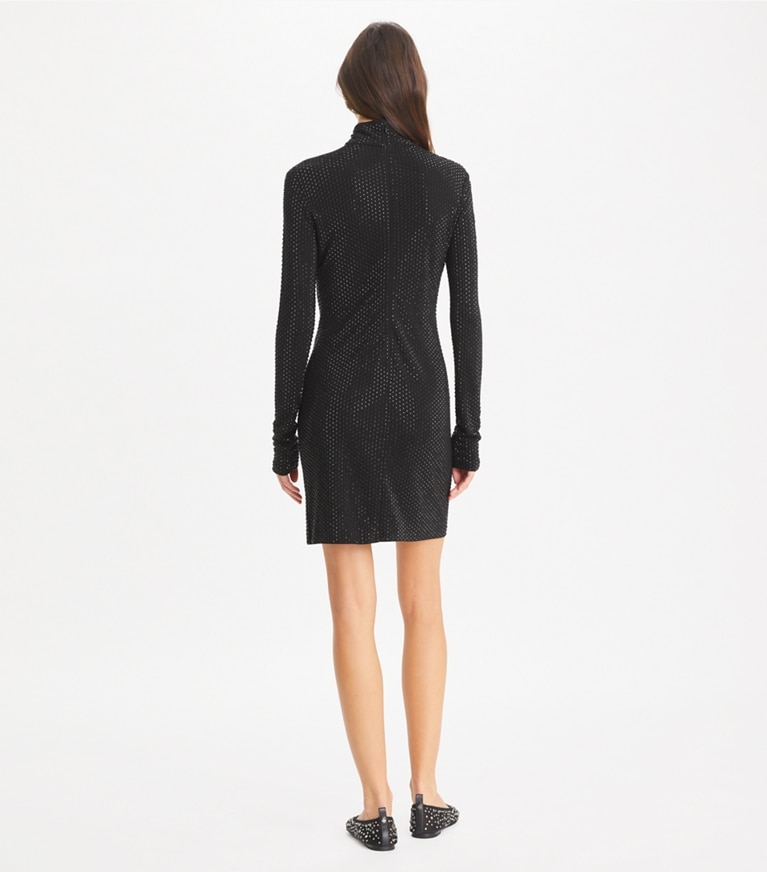 Tory Burch designer robes Robe à col roulé en viscose orné dans Black sur modèle, de dos