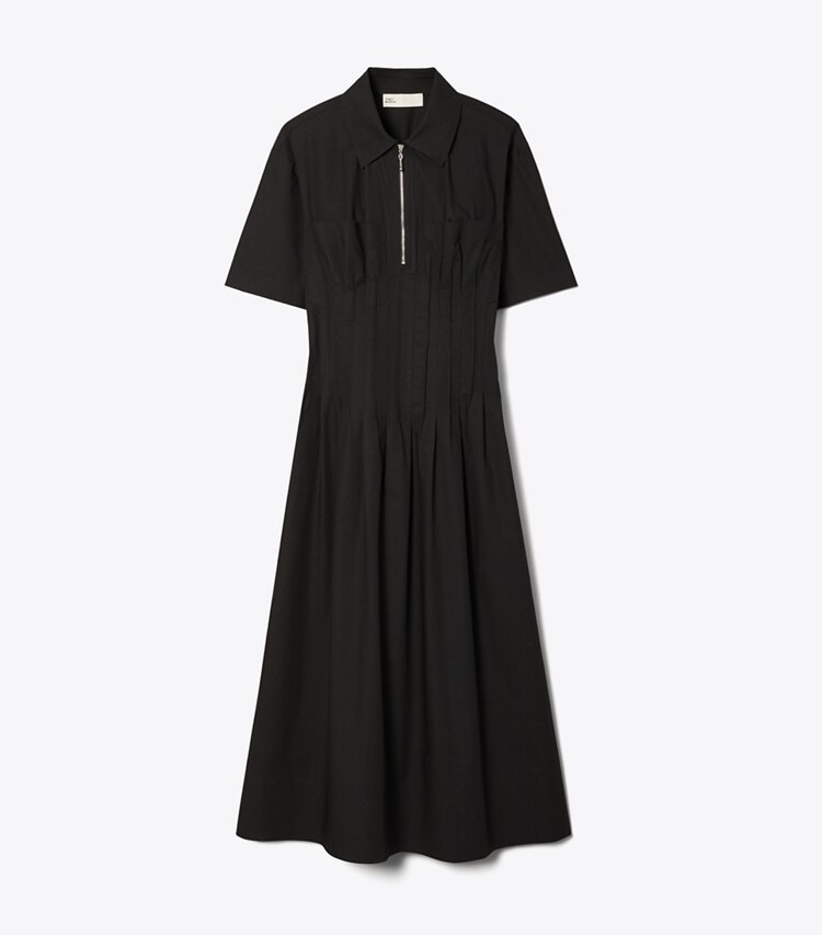 Tory Burch designer robes Robe à taille plissée en popeline in Black front