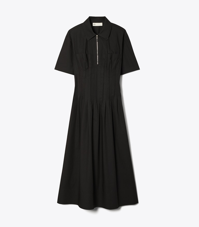 Tory Burch designer robes Robe à taille plissée en popeline in Black front
