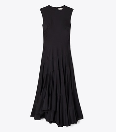 Tory Burch designer robes Robe évasée en coton et soie dans Black de face