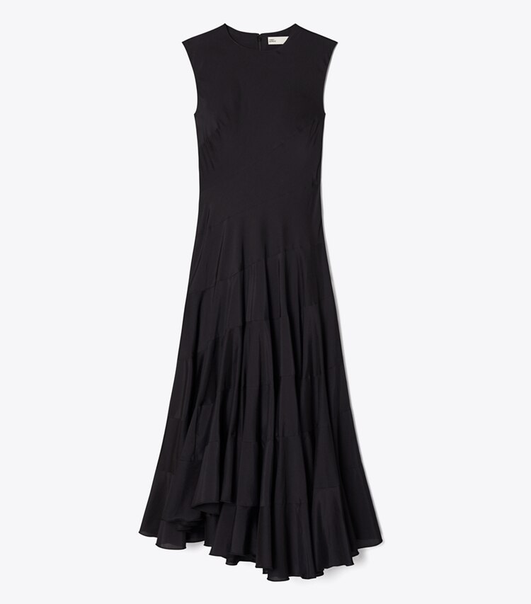 Tory Burch designer robes Robe évasée en coton et soie dans Black de face