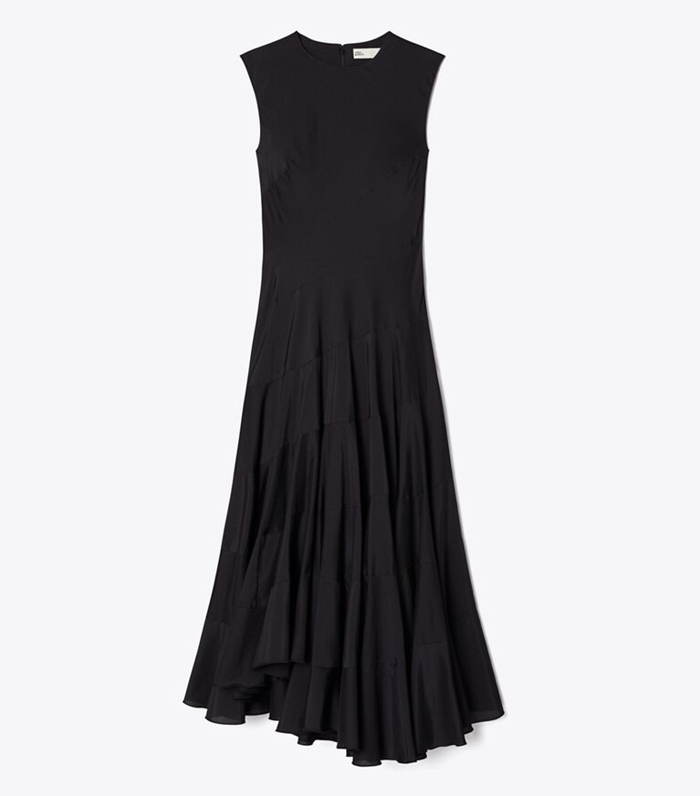 Tory Burch designer robes Robe évasée en coton et soie dans Black de face