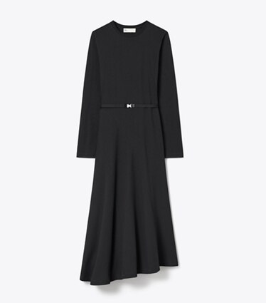 Tory Burch designer robes Robe évasée en coton dans Black de face