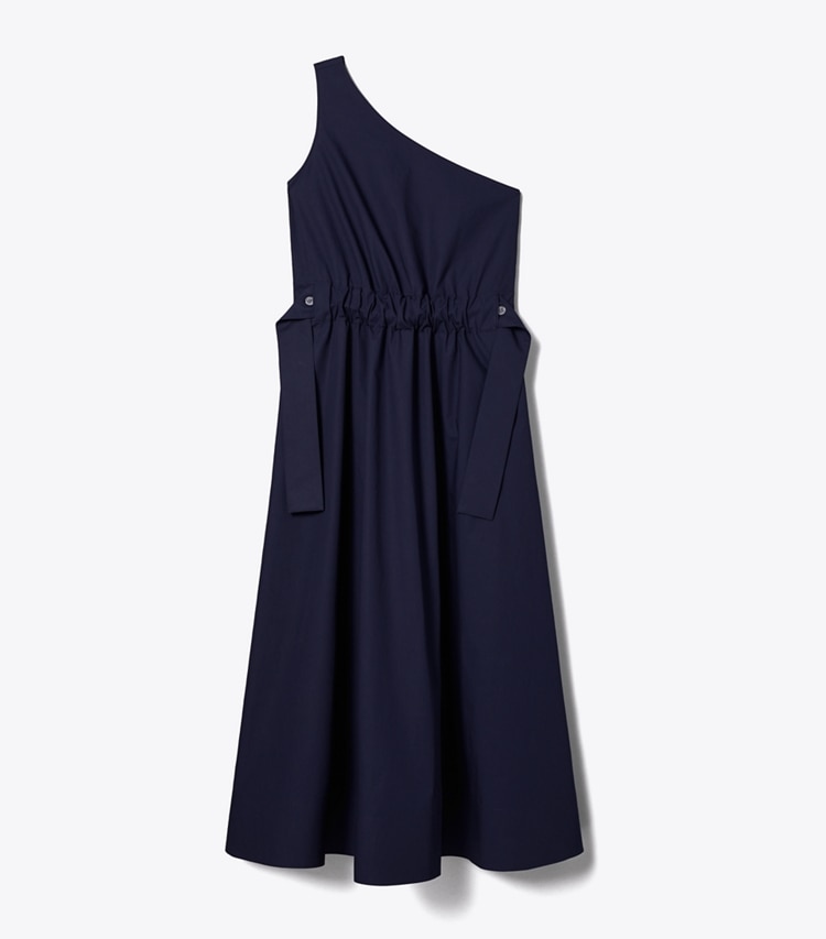 Tory Burch designer paréos Robe asymétrique en coton avec ceinture in Medium Navy front