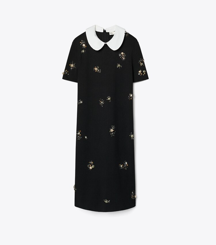 Tory Burch designer robes Robe-chandail à col en popeline orné dans Black de face