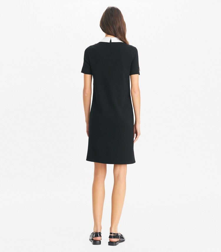 Tory Burch designer robes Robe-chandail à col en popeline orné dans Black sur modèle, de dos