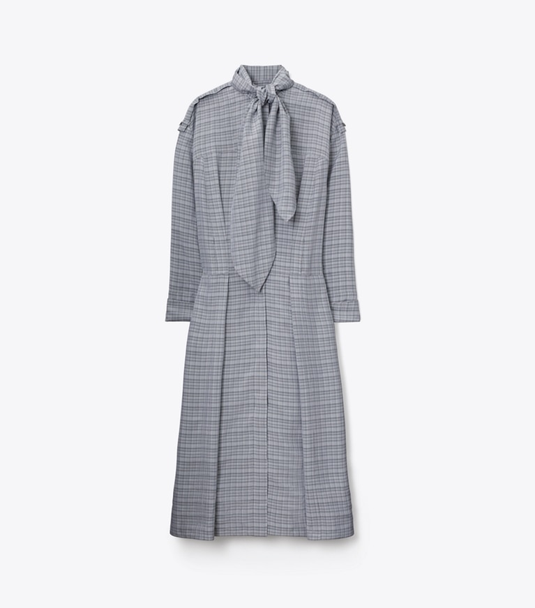Tory Burch designer robes Robe-chemise en jacquard nouée in Whipped Cream / Mossy Pine front