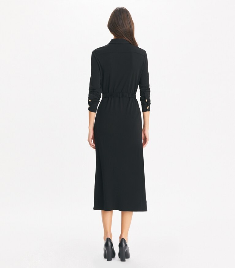 Tory Burch designer robes Robe chemise en jersey à ceinture in Black front