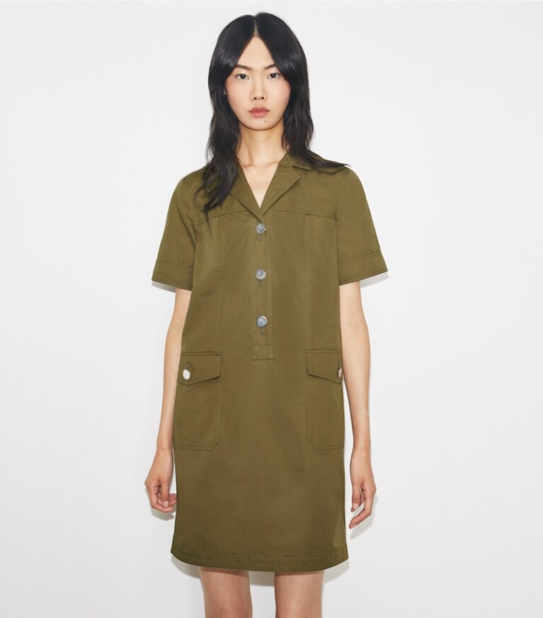 Tory Burch designer robes Robe chemise en popeline dans Rich Earth détail sur modèle
