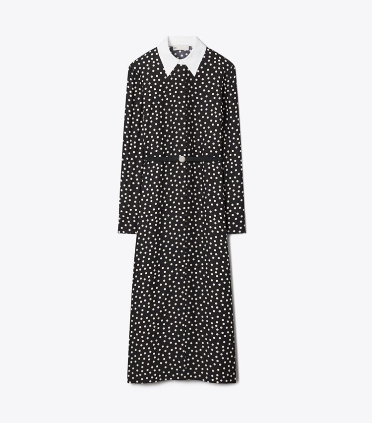 Tory Burch designer robes Robe chemise en soie imprimée in Black Dot front