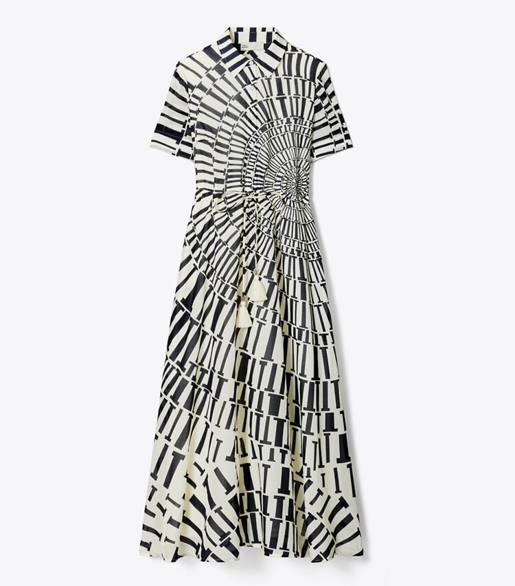 Tory Burch designer robes Robe chemise en voile de coton et soie dans Medium Navy Circle T de face