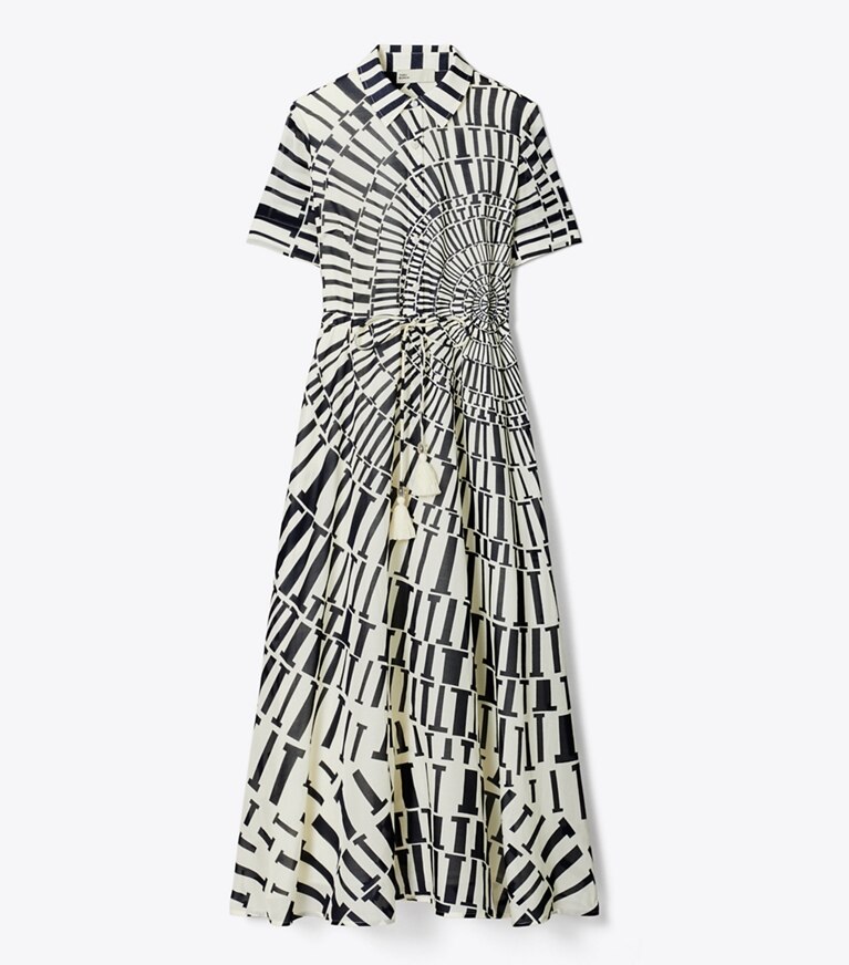 Tory Burch designer robes Robe chemise en voile de coton et soie dans Medium Navy Circle T de face