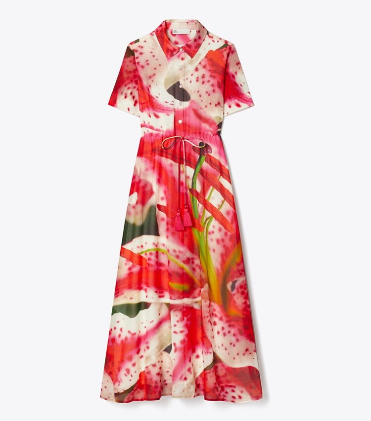 Tory Burch designer robes Robe chemise en voile de coton et soie dans Pink Lily de face