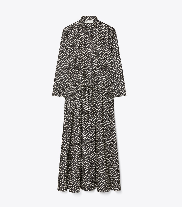 Tory Burch designer paréos Robe chemise longue en popeline imprimée in Black Prismatic T Monogram Small front