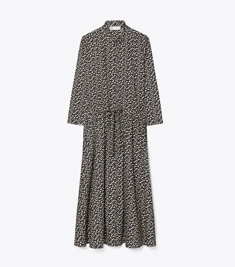 Tory Burch designer paréos Robe chemise longue en popeline imprimée in Black Prismatic T Monogram Small front