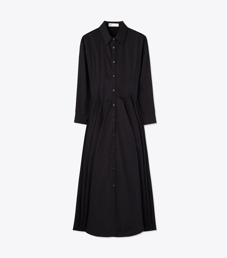 Tory Burch designer robes Robe-chemise midi en popeline in Black front