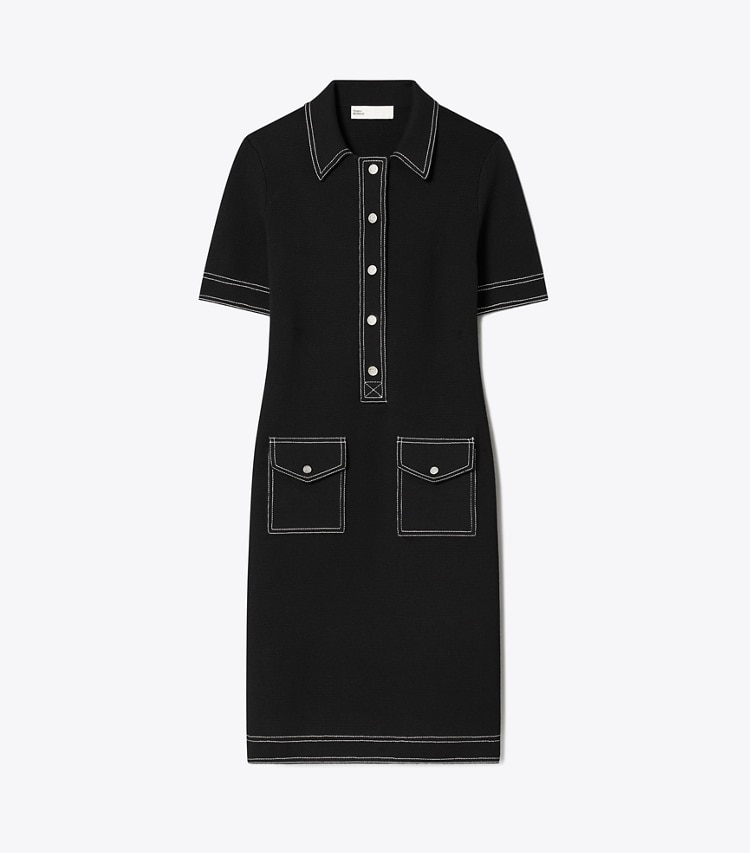 Tory Burch designer robes Robe chemisette en laine surpiquée in Black front