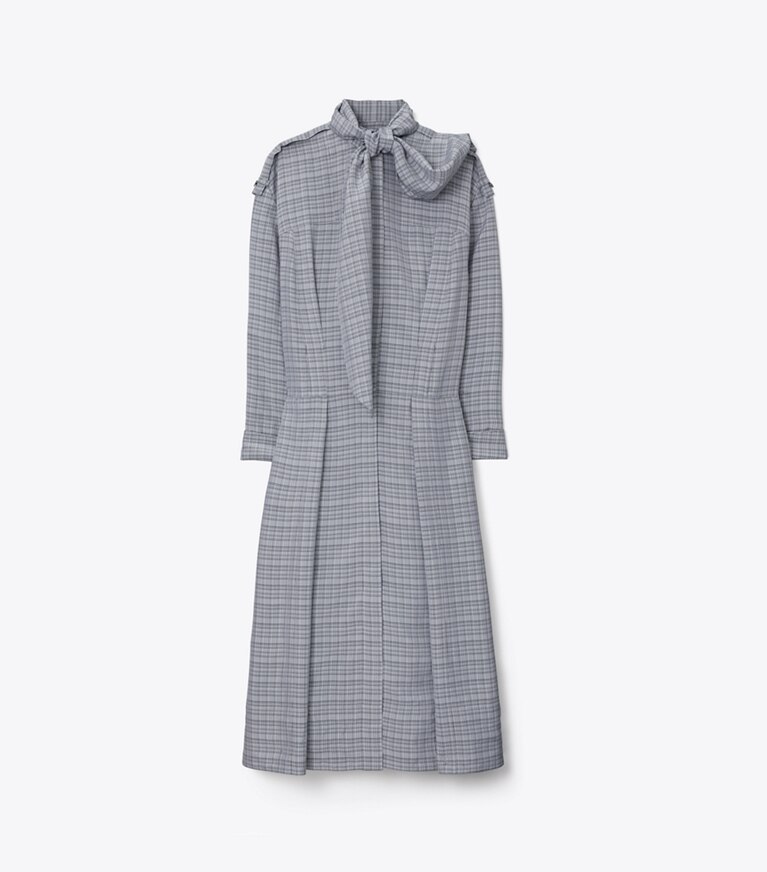Tory Burch designer robes Robe chemisier en jacquard à nouer à l’avant dans Whipped Cream / Mossy Pine supplémentaire