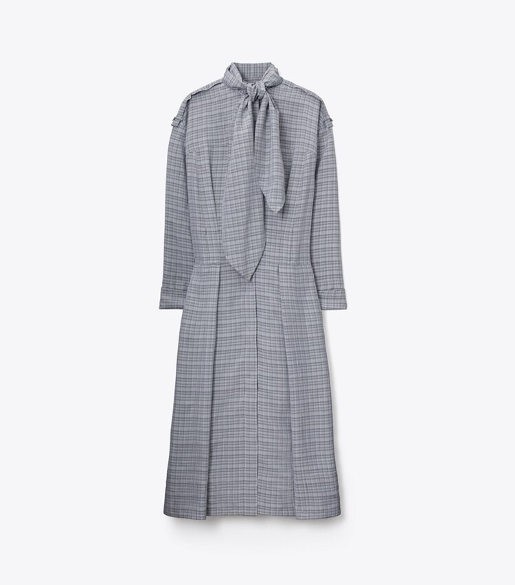 Tory Burch designer robes Robe chemisier en jacquard à nouer à l’avant dans Whipped Cream / Mossy Pine de face