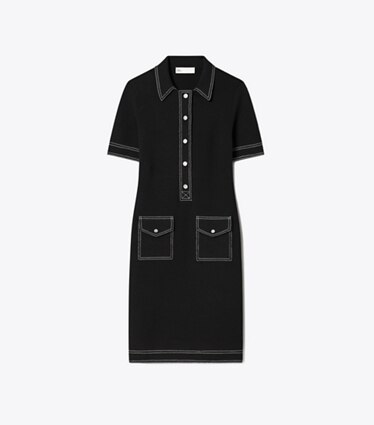 Tory Burch designer robes Robe chemisier en laine à surpiqûres dans Black de face