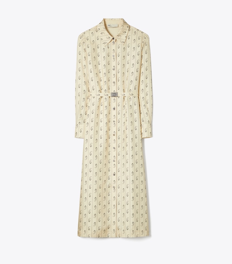 Tory Burch designer robes Robe chemisier en soie imprimée dans Light Sand Paisley de face