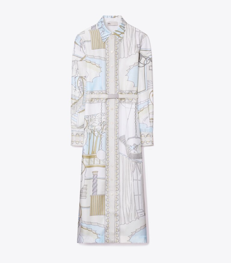 Tory Burch designer robes Robe chemisier en soie imprimée dans The Pool Beige de face