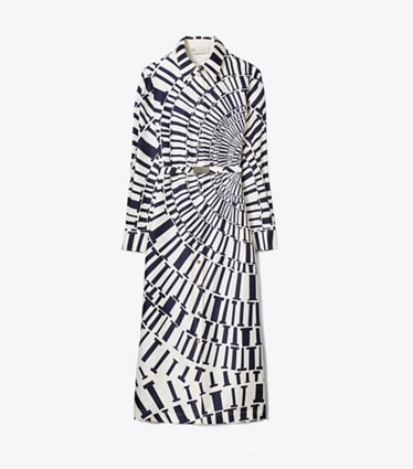 Tory Burch designer robes Robe chemisier en soie imprimée dans Medium Navy Circle T de face