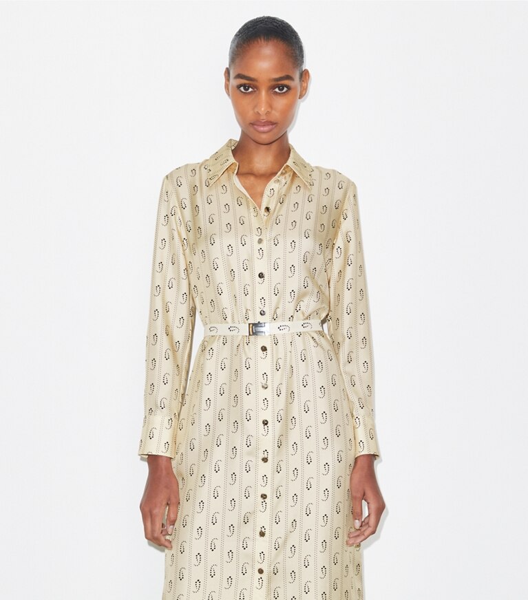 Tory Burch designer robes Robe chemisier en soie imprimée dans Light Sand Paisley détail sur modèle