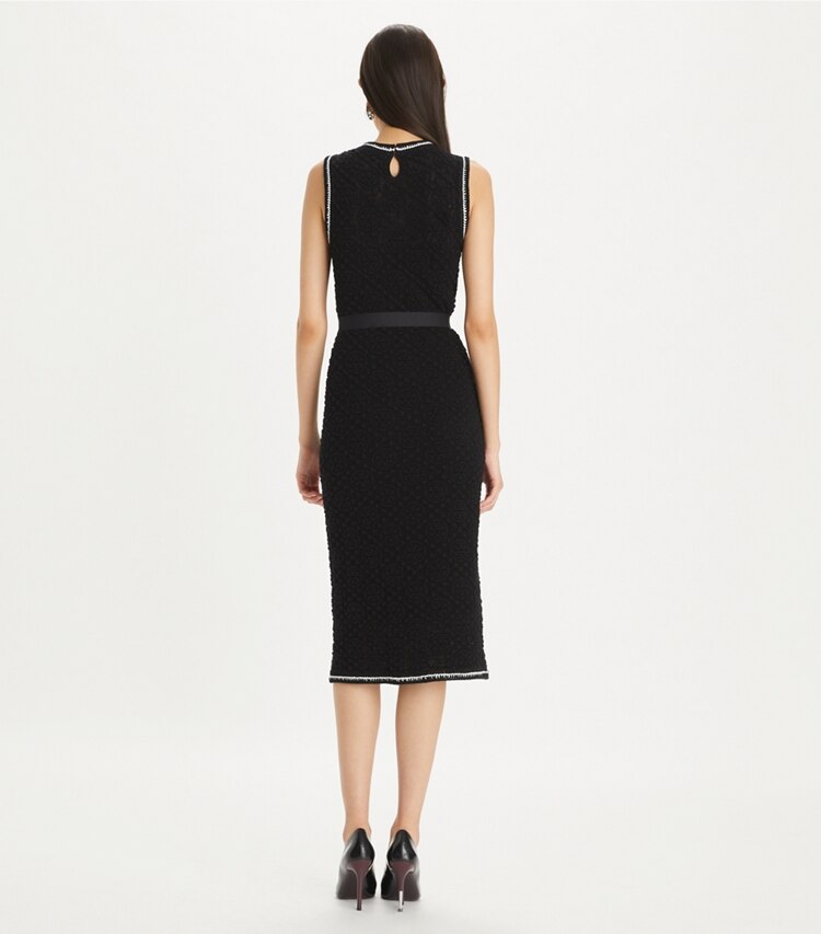 Tory Burch designer robes Robe débardeur en coton maille pointelle in Black on model back