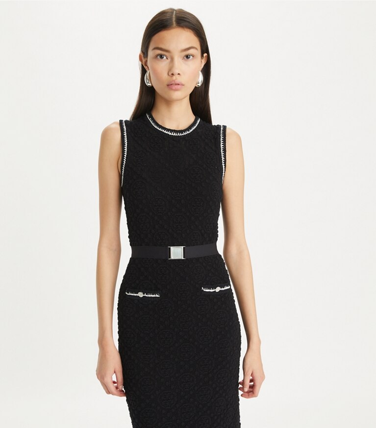 Tory Burch designer robes Robe débardeur en coton maille pointelle in Black front