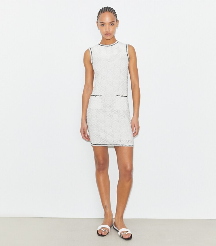 Tory Burch designer robes Robe débardeur en maille de coton pointelle dans White sur modèle, de face