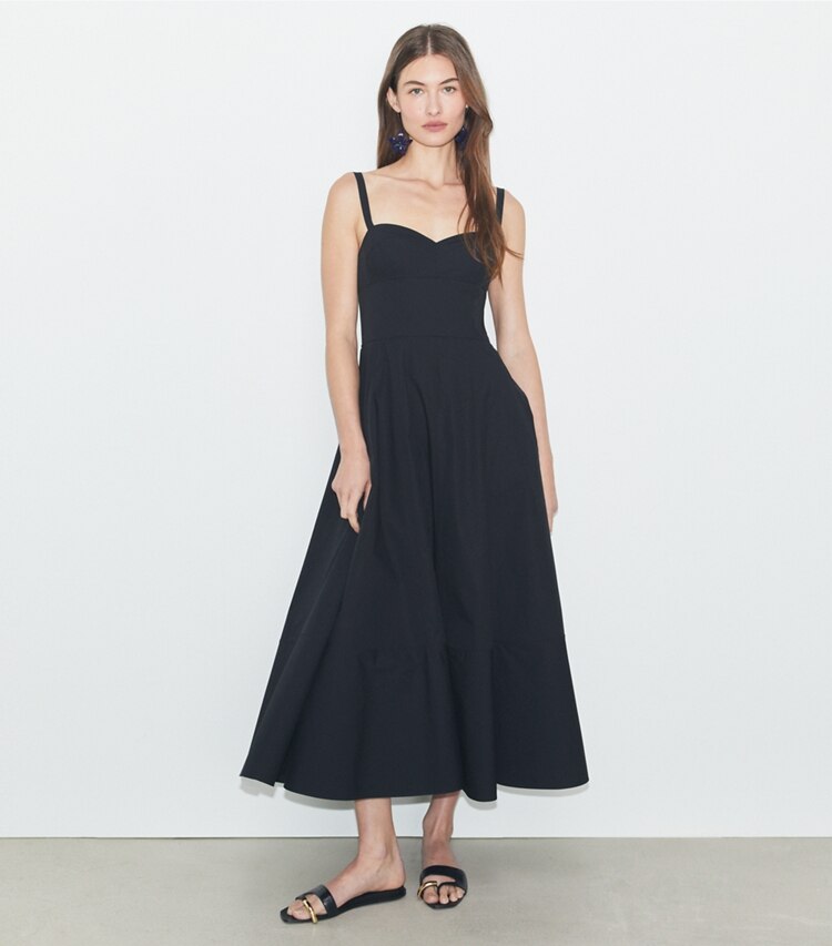 Tory Burch designer robes Robe d’été en popeline dans Black sur modèle, de face
